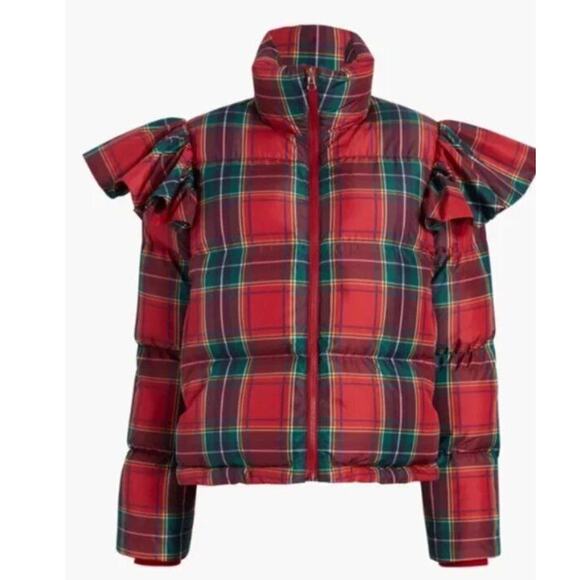 Hill House Jackets & Blazers - HILL HOUSE Sz M Medium Violet Tartan Plaid Ruffle Sleeve Puffer Coat Jacket